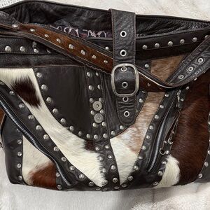 Studded Leather and Cowhide Baby Bag
